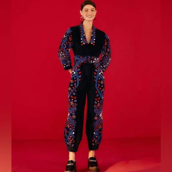 Farm Rio Emrboidered Corduroy Jumpsuit EUC for $280 sz Small — originally $485 - Picture 1 of 6